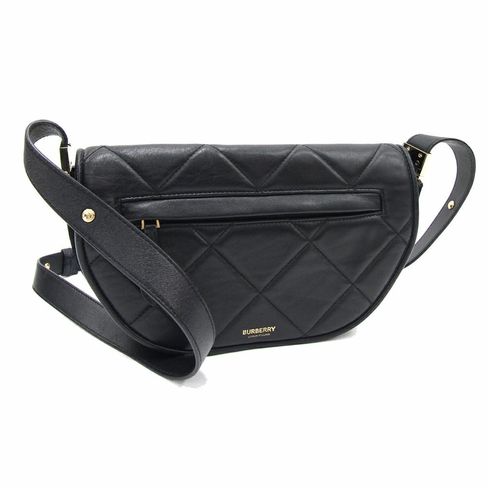 Burberry Olympia Shoulder Bag Black Leather Suede Crossbody Quilted Pouch